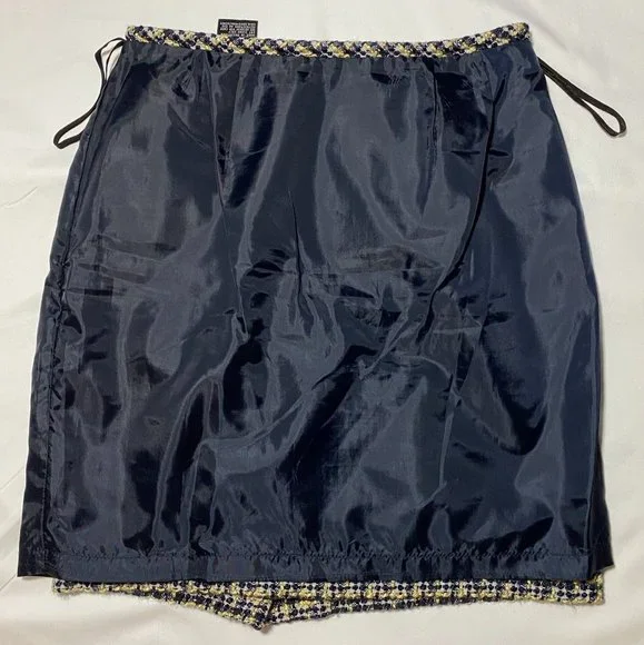 Kasper & Company Wool Blend Plaid Skirt Size 2P Black/Yellow/Grey